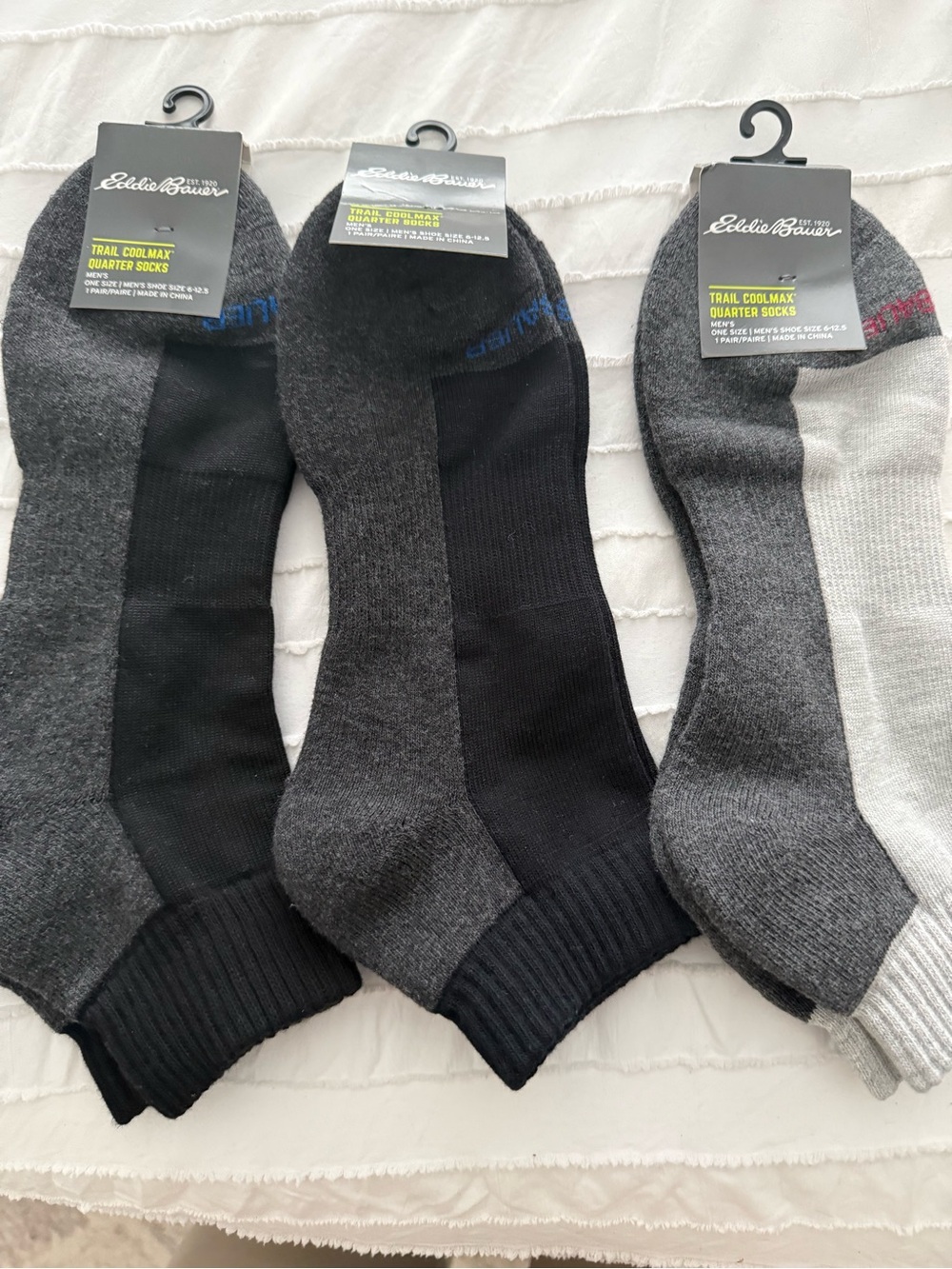 Eddie Bauer Men's Quarter Athletic Socks - Black, Gray, White (3-Pack) size 6-12